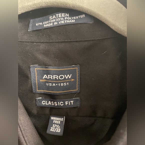 NWT Arrow USA 1851 Black Sateen Button Down Dress Shirt - 17.5 32/33 - Picture 2 of 5